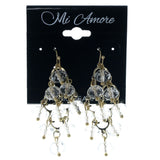 Gold-Tone & Clear Colored Metal Chandelier-Earrings With Faceted Accents #1272