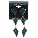 Green & Gold-Tone Colored Metal Dangle-Earrings With Bead Accents #1283
