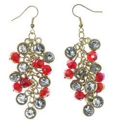 Red & Gold-Tone Colored Metal Dangle-Earrings With Crystal Accents #1284