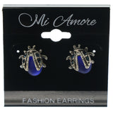 Beetle Stud-Earrings With Crystal Accents Silver-Tone & Blue Colored #1286