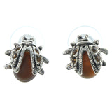 Beetle Stud-Earrings With Crystal Accents Silver-Tone & Brown Colored #1287