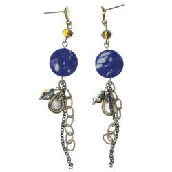 Blue & Gold-Tone Colored Metal Dangle-Earrings With Faceted Accents #1291