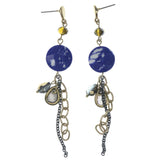 Blue & Gold-Tone Colored Metal Dangle-Earrings With Faceted Accents #1291