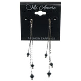 Silver-Tone & Black Colored Metal Dangle-Earrings With Bead Accents #1293