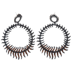 Bronze-Tone & Orange Colored Metal Dangle-Earrings With Crystal Accents #1302