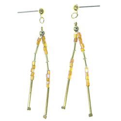 Gold-Tone & Purple Colored Metal Dangle-Earrings With Bead Accents #1307