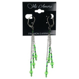 Green & Silver-Tone Colored Metal Dangle-Earrings With Bead Accents #1310