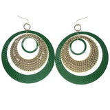 Green & Gold-Tone Colored Metal Dangle-Earrings #1318