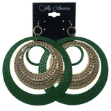 Green & Gold-Tone Colored Metal Dangle-Earrings #1318