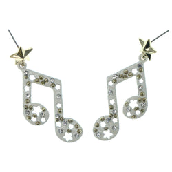 Music Note Star Dangle-Earrings With Crystal Accents White & Gold-Tone Colored #1326