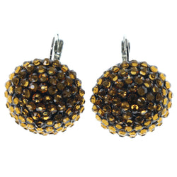 Brown & Silver-Tone Colored Acrylic Dangle-Earrings With Crystal Accents #1328