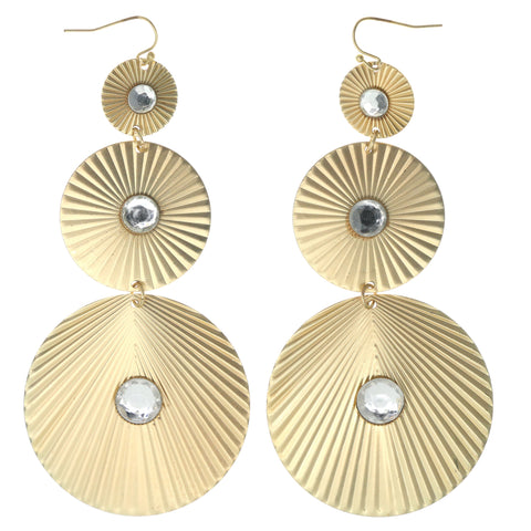 Gold-Tone Metal Dangle-Earrings With Crystal Accents #1329