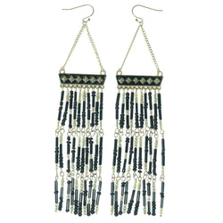 Black & Gold-Tone Colored Metal Dangle-Earrings With Bead Accents #1331