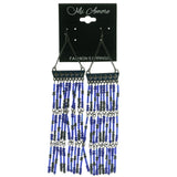 Blue & Black Colored Metal Dangle-Earrings With Bead Accents #1332