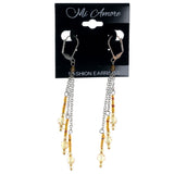 Yellow & Silver-Tone Colored Metal Dangle-Earrings With Bead Accents #1336