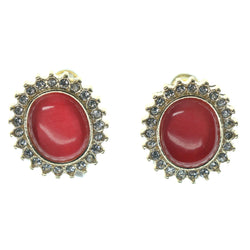 Red & Gold-Tone Colored Metal Stud-Earrings With Crystal Accents #1338