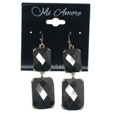 Brown & Silver-Tone Colored Metal Dangle-Earrings With Crystal Accents #1349