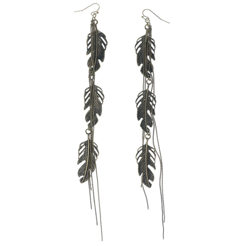 Feather Dangle-Earrings Gold-Tone Color  #1361