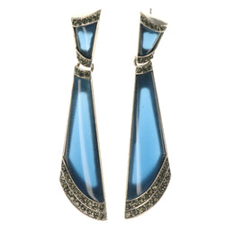 Blue & Silver-Tone Colored Metal Dangle-Earrings With Crystal Accents #1368