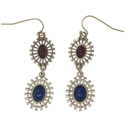Flower Dangle-Earrings With Bead Accents Gold-Tone & Multi Colored #1378