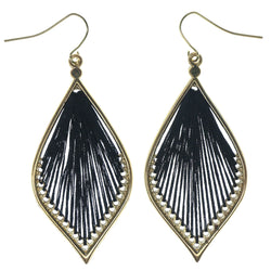 Gold-Tone & Black Colored Fabric Dangle-Earrings With Crystal Accents #1382
