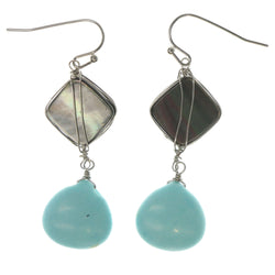 Silver-Tone & Blue Colored Metal Dangle-Earrings With Stone Accents #1401