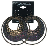 Bronze-Tone & Purple Colored Metal Dangle-Earrings #1414
