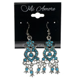 Silver-Tone & Blue Colored Metal Dangle-Earrings With Crystal Accents #1418