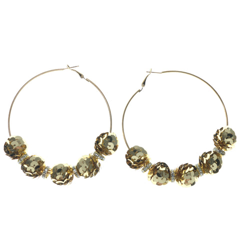 Sequin Hoop-Earrings With Bead Accents  Gold-Tone Color #1420