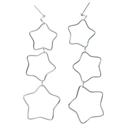 Star Dangle-Earrings Silver-Tone Color  #1423