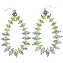 Silver-Tone & Yellow Colored Metal Dangle-Earrings With Crystal Accents #1428