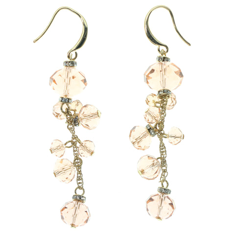 Peach & Gold-Tone Colored Metal Dangle-Earrings With Faceted Accents #1442
