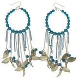 Feather Tusk Dangle-Earrings With Bead Accents Gold-Tone & Blue Colored #1444