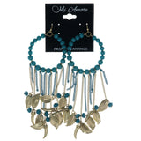 Feather Tusk Dangle-Earrings With Bead Accents Gold-Tone & Blue Colored #1444