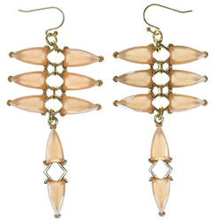 Peach & Gold-Tone Colored Metal Dangle-Earrings With Crystal Accents #1446