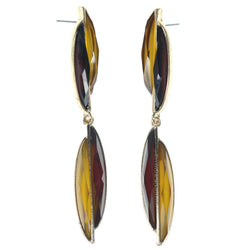 Brown & Yellow Colored Metal Dangle-Earrings With Faceted Accents #1472