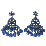 Silver-Tone & Blue Colored Metal Dangle-Earrings With Crystal Accents #1480