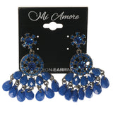 Silver-Tone & Blue Colored Metal Dangle-Earrings With Crystal Accents #1480