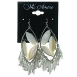 Silver-Tone & White Colored Metal Dangle-Earrings With Stone Accents #1501