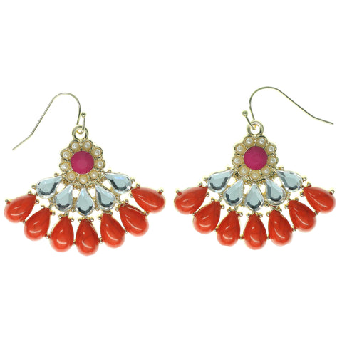Gold-Tone & Multi Colored Metal Dangle-Earrings With Bead Accents #1506