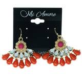 Gold-Tone & Multi Colored Metal Dangle-Earrings With Bead Accents #1506
