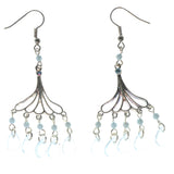 Silver-Tone & Blue Colored Metal Dangle-Earrings With Bead Accents #1512