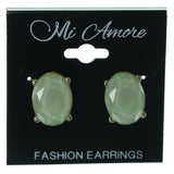 Green & Gold-Tone Colored Metal Stud-Earrings With Faceted Accents #1519