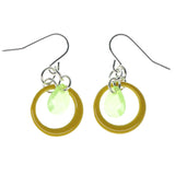 Yellow & Green Colored Metal Dangle-Earrings With Faceted Accents #1532