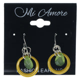 Yellow & Green Colored Metal Dangle-Earrings With Faceted Accents #1532