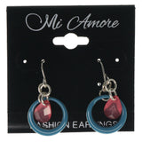 Blue & Pink Colored Metal Dangle-Earrings With Faceted Accents #1536