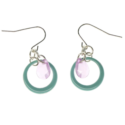 Blue & Purple Colored Metal Dangle-Earrings With Faceted Accents #1537