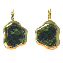 Snake Skin Dangle-Earrings Gold-Tone & Green Colored #1538