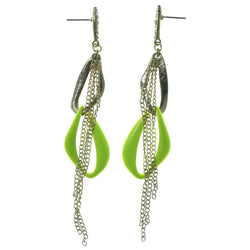 Gold-Tone & Green Colored Metal Dangle-Earrings #1549
