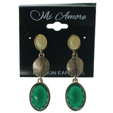 Gold-Tone & Green Colored Metal Dangle-Earrings With Faceted Accents #1553